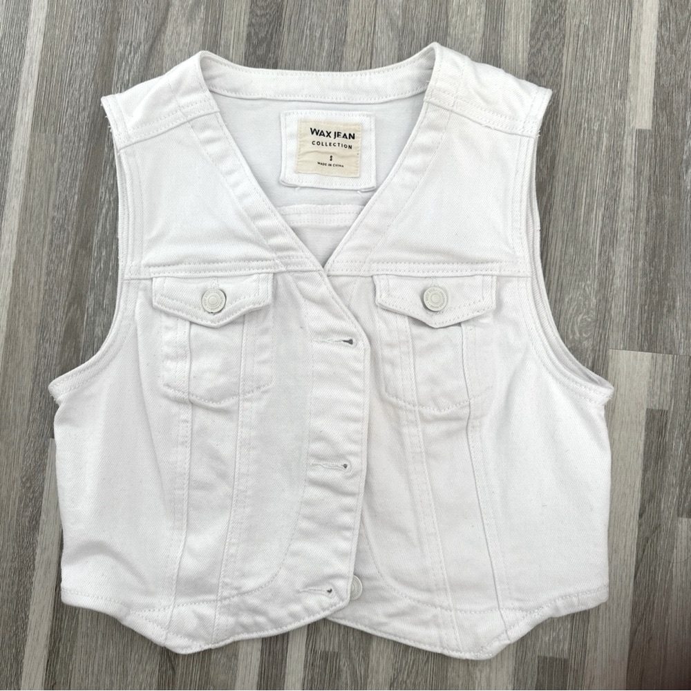 Wax Jean Classic White Denim Vest,Size S
